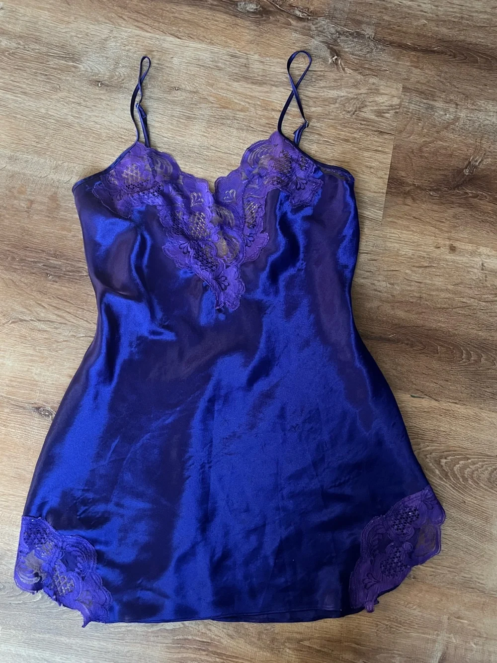Vintage Victoria’s Secret Purple Satin Lace Slip Dress Nightgown Y2K Lingerie